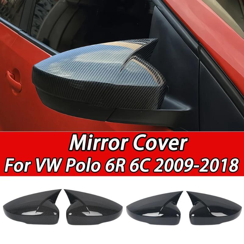 For VW Polo MK5 6R 6C 2009-2018 Side Mirror Cover Cap ABS Plastic Glossy Black/Carbon Look Horn Style Exterior Car Accessories