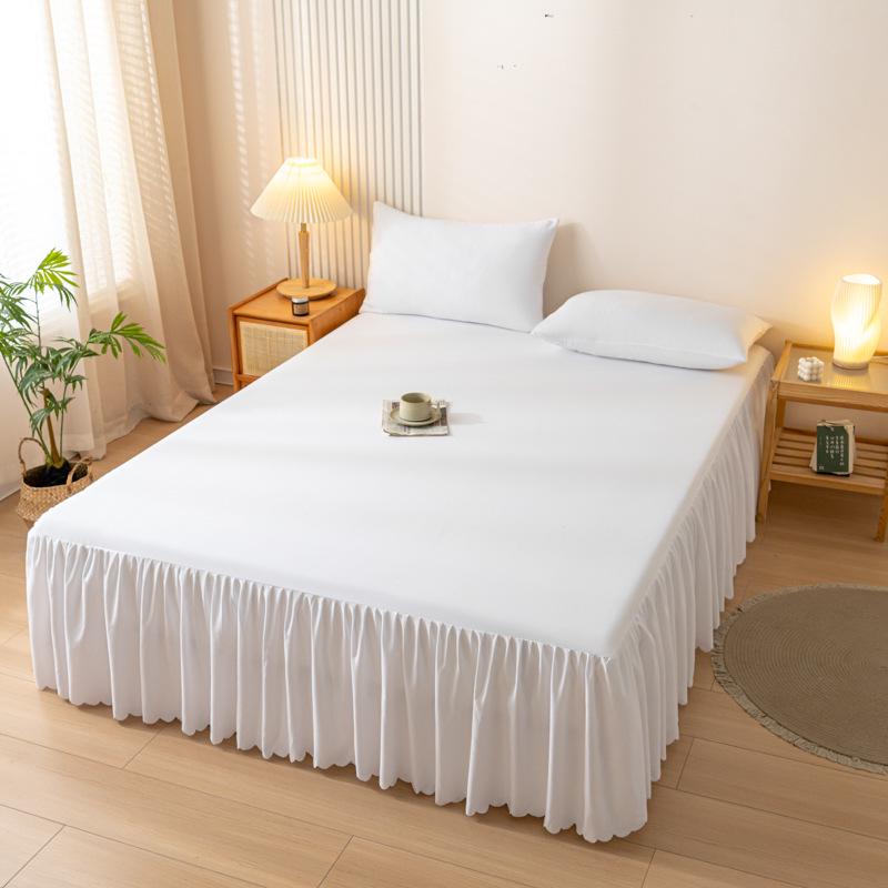 Korean Skin-Friendly Bed Skirt: Brushed Solid Color, Four Seasons, Anti-Pill, Fade & Shrink Resistant
