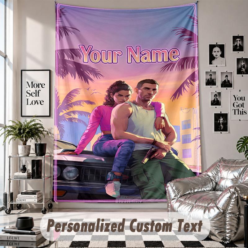Wandbehang mit individuellem Namen & Text, GTA Dekorative Wandteppich für Schlafzimmer