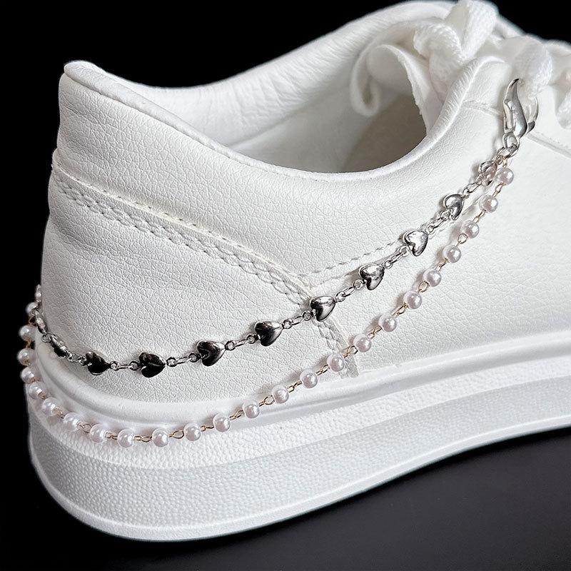 New Multifunctional Fashion Shoe Chain Personality All-match Star Love Pearl Double-layer Shoe Chain Punk Hip-hop Trend Accessories