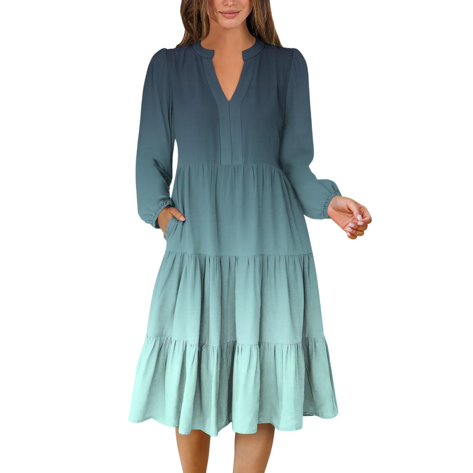 

Женское платье с V-образным вырезом, многослойное, в богемном стиле, с длинным рукавом, с градиентным принтом XXL