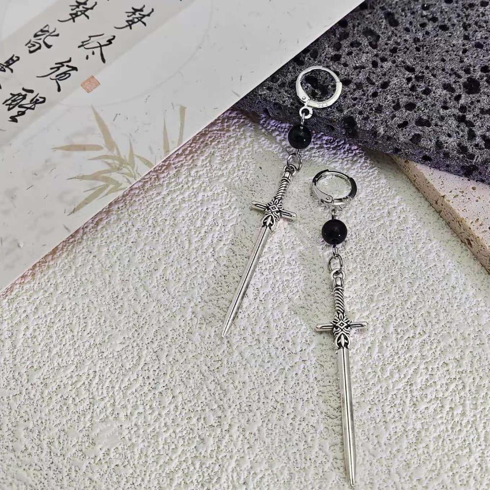 Dark Aesthetics Gothic Sliver Color Cross Sword Pendant Dangle Earrings for Women Halloween Witchcraft Jewelry Rock Accessory