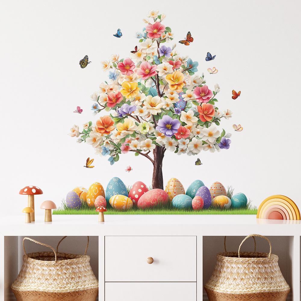 Flower Decorations, Tree Ornaments and Egg-shaped Wall Stickers for The Children's Room in The Living Room.