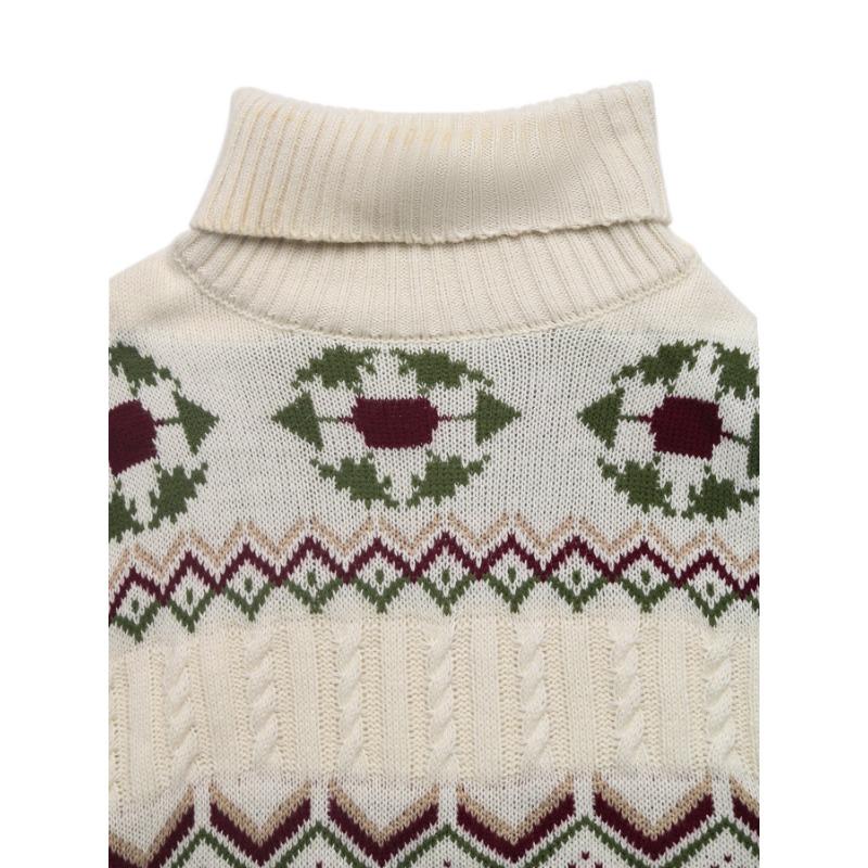 Winter New Ethnic Style Pattern Turtleneck Pullover Sweater Fresh Sweet Pastoral Style Sweater for Women