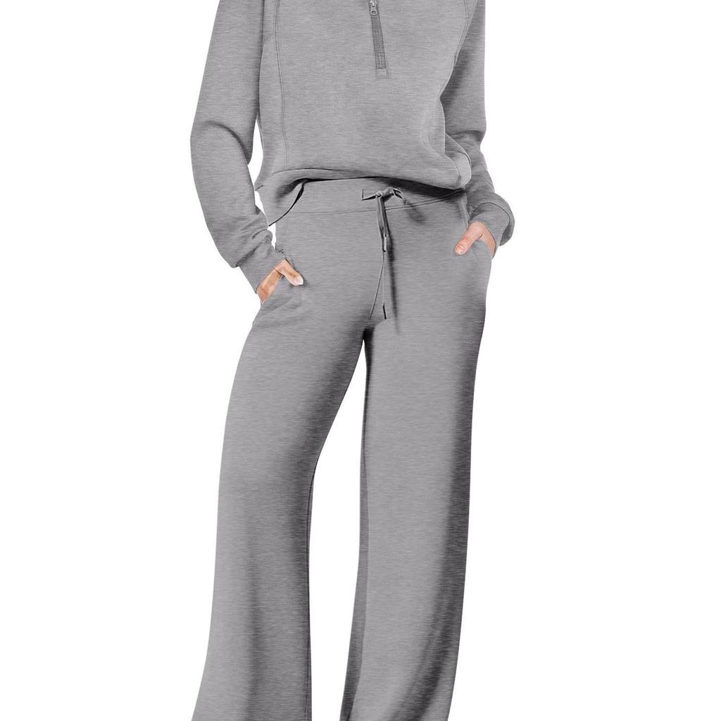 Autumn/Winter Casual Sports Set: Zipper Sweatshirt & Wide Leg Pants
