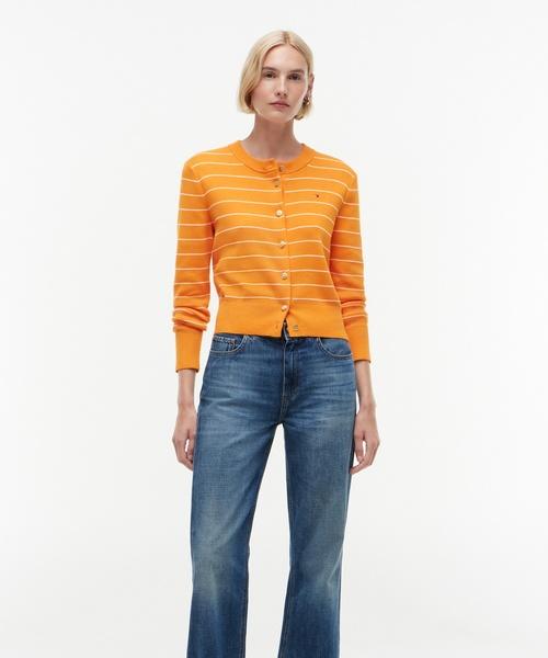 TOMMY HILFIGER Striped Gold Button Cardigan (T22G6Kcd010Wt20Dn)