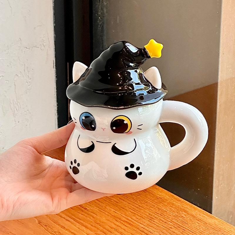 

Подарок на день рождения милая кружка керамическая с кошкой в волшебной шляпе Хэллоуин парная чашка для воды сувенирный подарок для девушки подарочная коробка 301-400ml