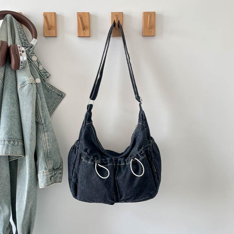 2025 Autumn New Denim Pleated Bag Large Capacity Student Messenger Bag Girls Texture Niche Shoulder Bag
