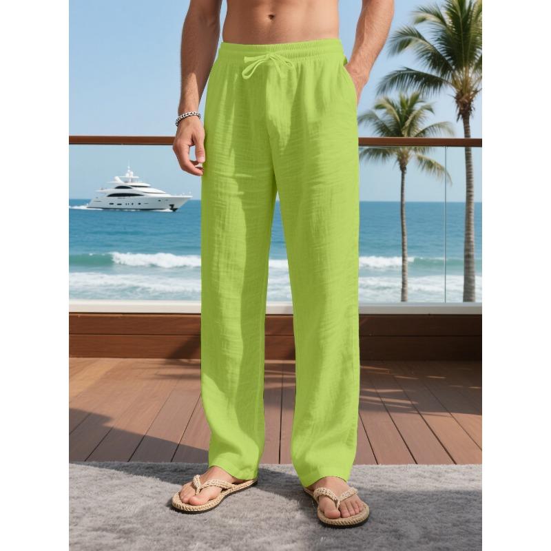 Mehrfarbige Leinenhose Locker Lässig Herren Atmungsaktiv Kordelzug Täglich Urlaub Gerade Hose