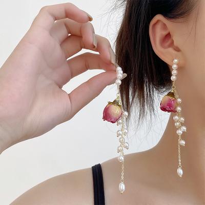 Natürliche Unsterbliche Blume Ohrstecker - Lange Quaste Übertriebene Ohrringe - Raffinierte und Modische Große Ohrringe