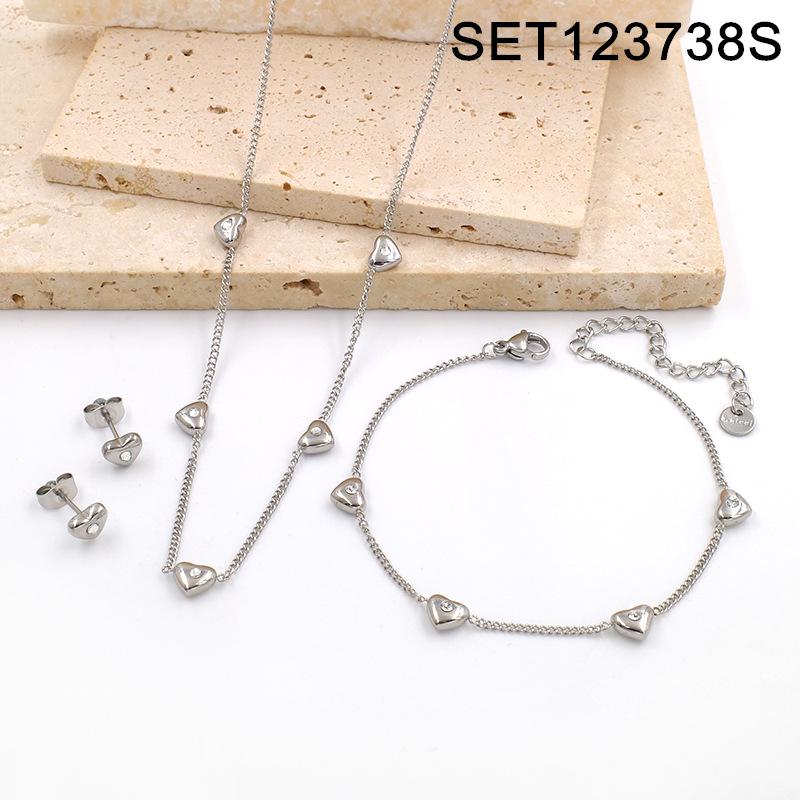 Heart-Shaped Zirconia Necklace & Earring Set in Titanium Steel - Elegant Women s Fashion Jewelry