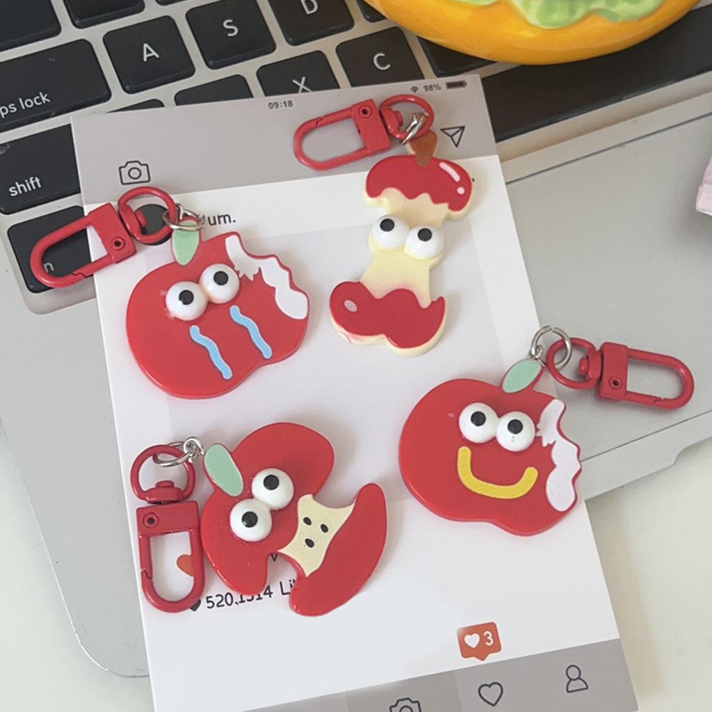 Funny Face Cartoon Red Apple Keychain For Keys Bags Backpacks Cute Gift Idea Durable Plastic Key Ring With Playful Design