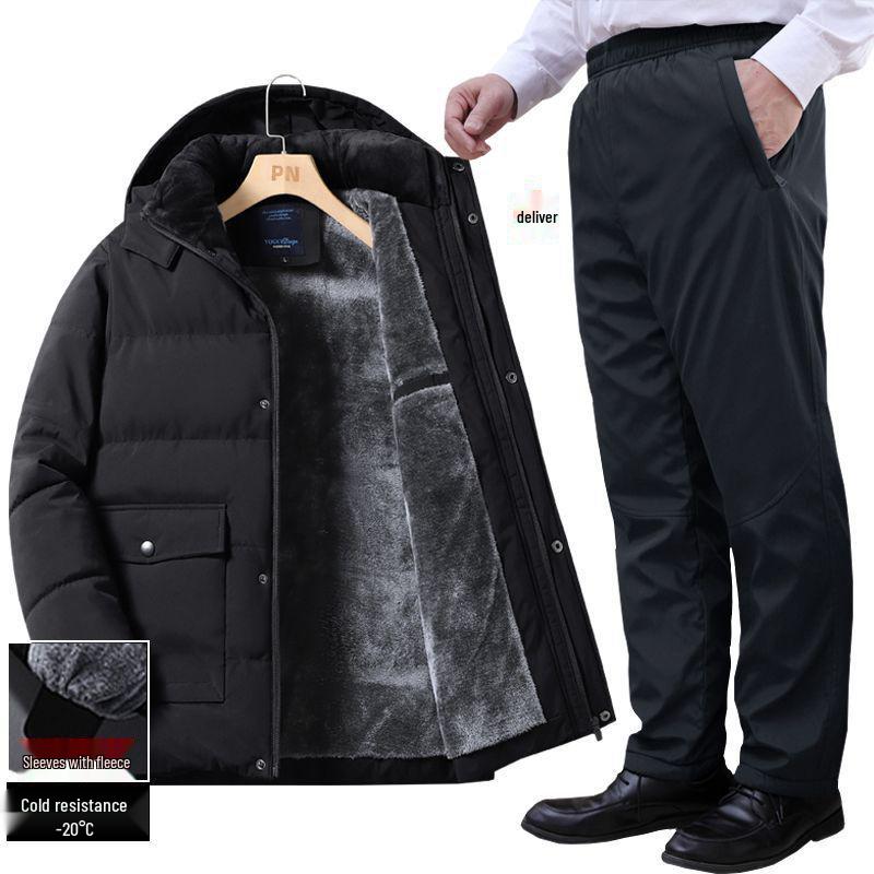 Herren Winter Mittellange Verdickte Baumwolljacke für Mittleren Alters & Ältere mit Zusätzlichem Fleece