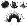 Rose Floral Crown Hair Skull Spiked Headbands Bride Flower Crown Halloween
