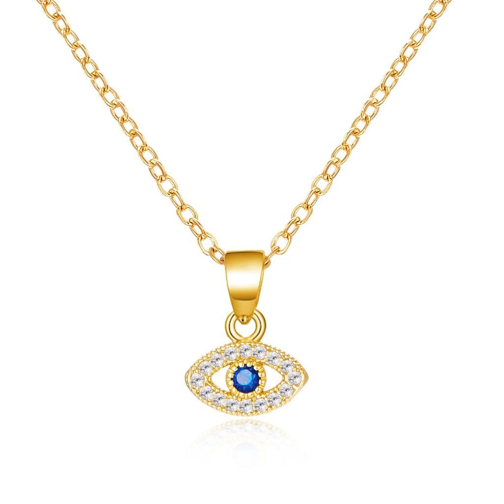 Blue Zircon Lucky Evil Eye Pendant Necklace for Women Fatima Hand Turkish Eye Clavicle Chains Female Choker Wedding Jewelry Gift