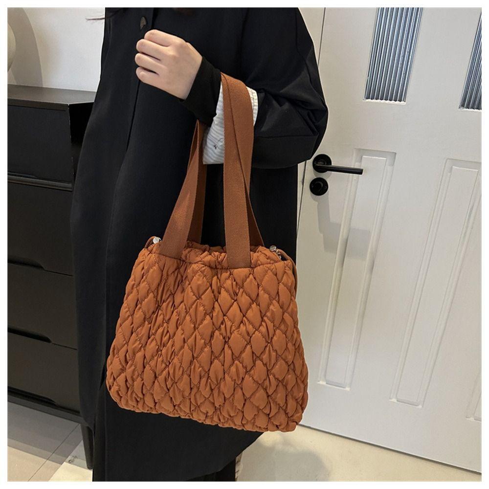 

Down Cotton Padded Shoulder Bags Fashion Solid Color Large Capacity Handbags Quilted Tote Bags Women Girls