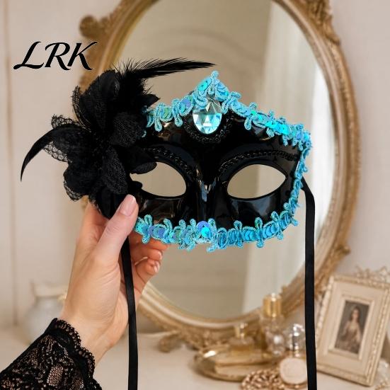 Lace Rhinestone Masque for Women Masquerade Women, Vintage Venetian Half Face with Side Flower Festival Performance Cushion Halloween Prom Ball