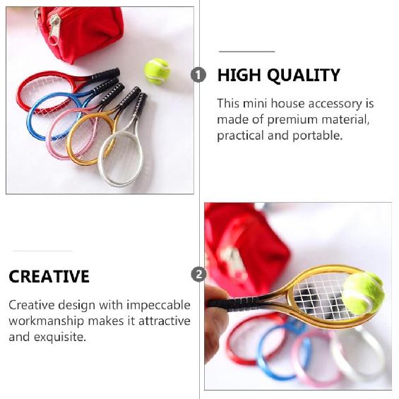 Kisangel 2 Sets Mini Tennis Racket and Ball Set 1:12 Miniature Tennis Kit Dollhouse Tennis Toy Mini Tennis Cake Topper for Sports Equipment