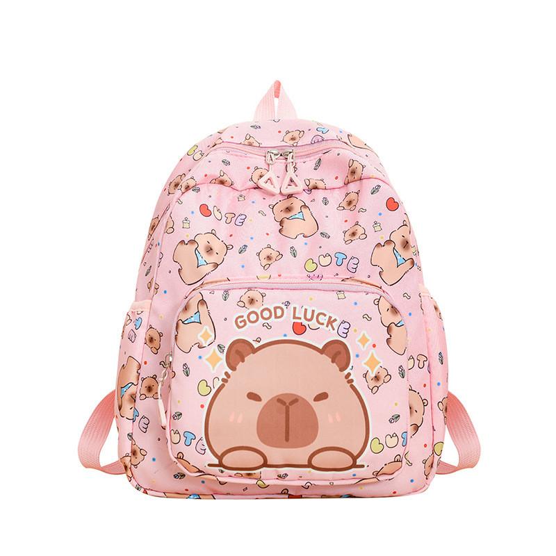 

Capybara Cute Cartoon Letter Pattern Children Backpack For Children Young розовый