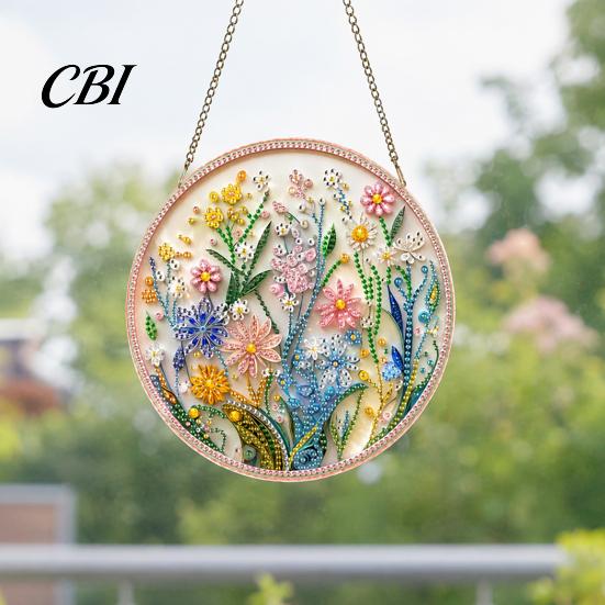 Indoor Outdoor Decor Flower Print Sun Catcher, Acrylic Colorful Owl Hummingbird Dragonfly Suncatcher, Catcher Hanging Artistic Ornament, Home