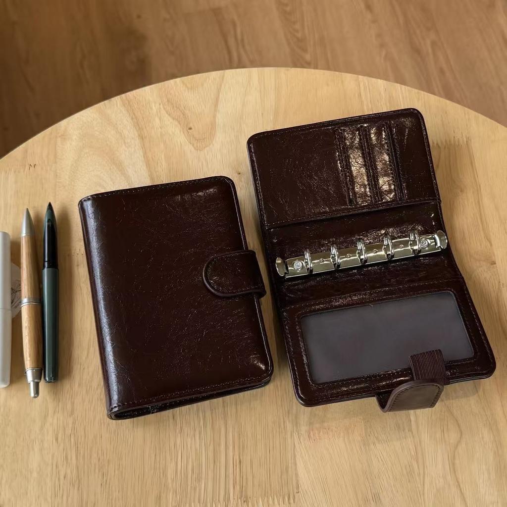 A7 Marrone Retro Lucido Con 40 Fogli Pagina Interna PU Clip-on Quaderno Pelle Sintetica Quaderno a Fogli Mobili