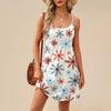 Fashion Women Summer Dress Vintage Floral Print Adjustable Spaghetti Straps Beach Vacation Casual Dress With Pockets