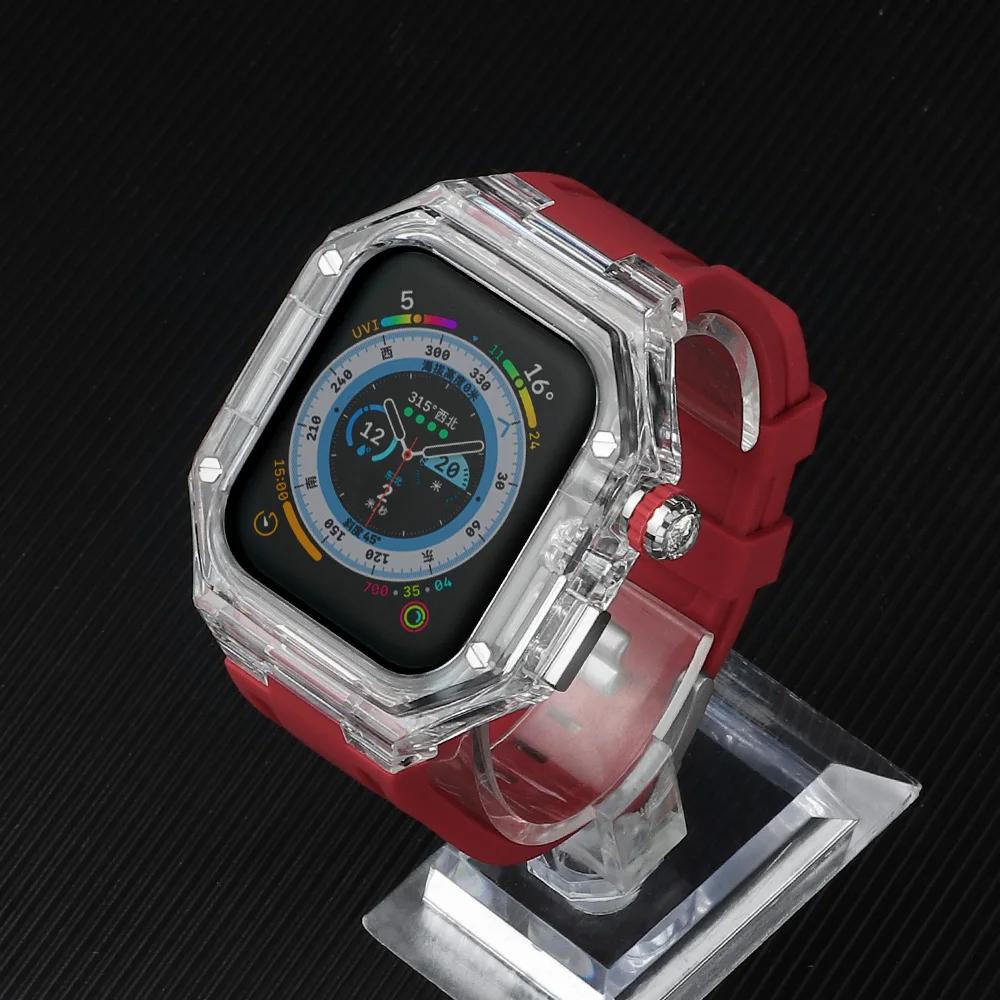 Silicone Strap+ Transparent Case for Apple Watch ultra2 49mm 44mm 45mm Sport Band Bezel for iwatch series 9 8 7 SE 6 5 4 Mod Kit