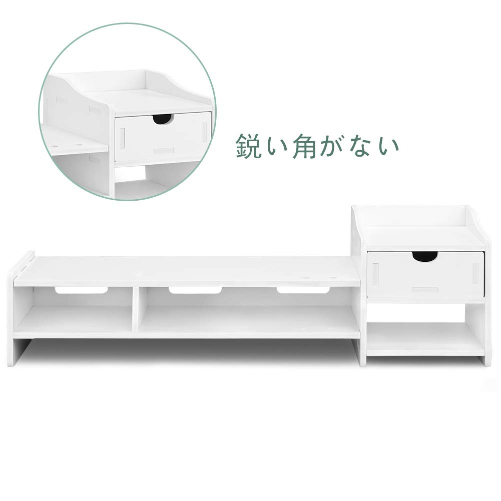 Flaneo KD3 Monitor Desktop with Desktop Keyboard Desktop 2 Width Desktop Computer Stand Stand, Stand, Drawer, Rack, Storage, Rack, Tiers, 66.4cm,