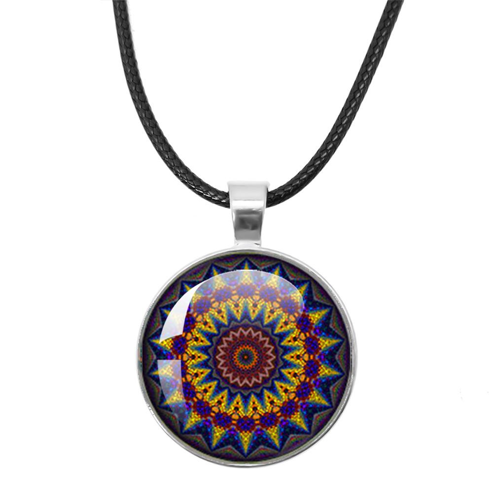 Klassische Lebensblume Seilkette Glasanhänger Halsketten Mandala Elegante und komplexe Muster Halsketten Damen Cabochon Schmuck