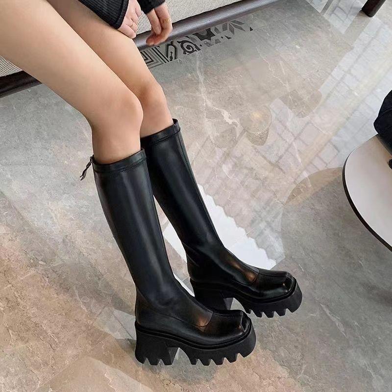 Douyin recommends ZA elastic thin boots soft leather high boots thick-soled long boots small boots women's over-the-knee thin leg boots