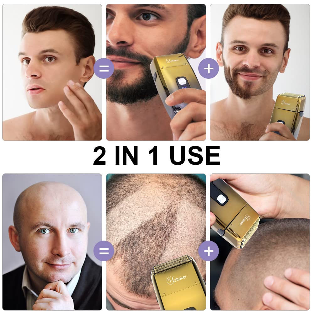 Hatteker Triple Blade Foil Electric Razor for Closed Bald Waterproof Wet Gold Men, Head, & Dry, Cordless,