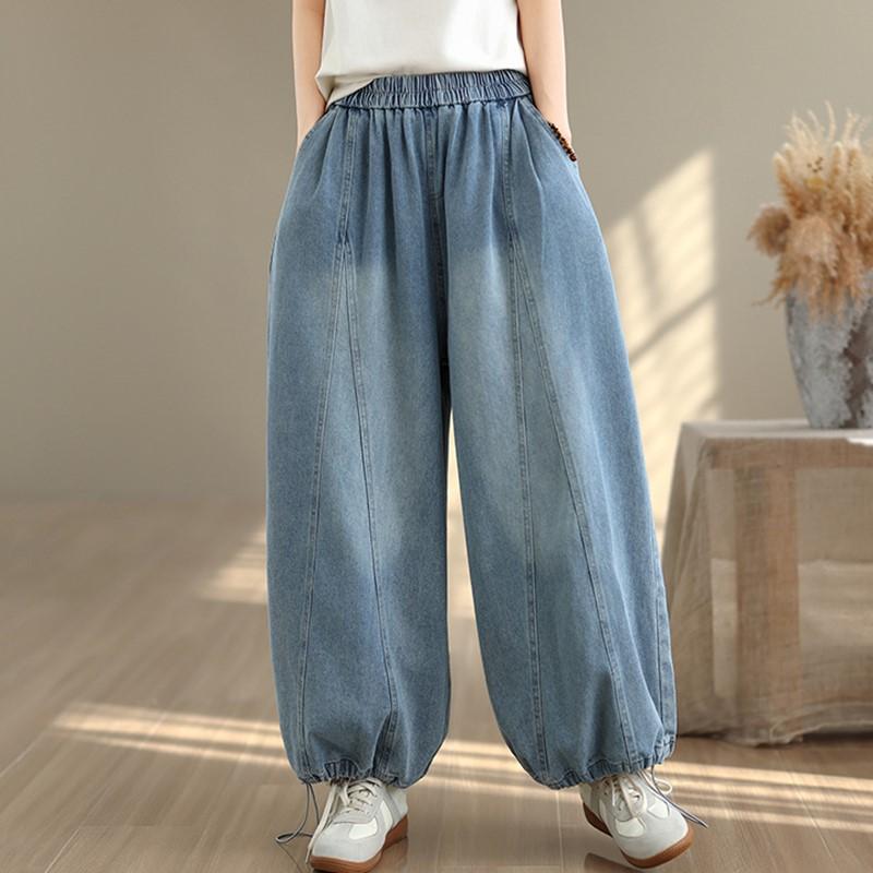 plus size Vintage high waist casual loose long Women spring summer autumn jeans denim wide leg Pants