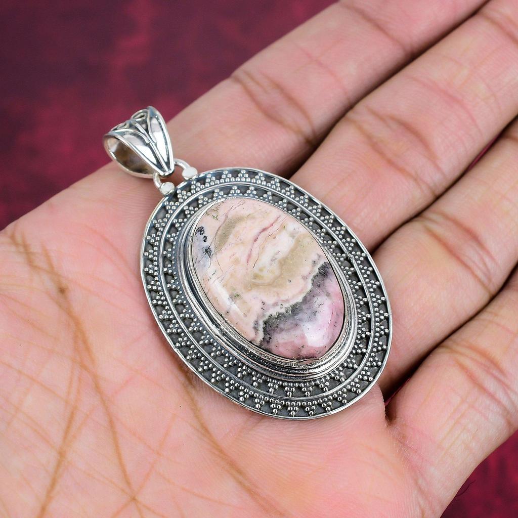 Rhodochrosit Schmuck, 925 Massiv Sterlingsilber, Schöner Edelsteinschmuck, Handgefertigter Kettenanhänger, Geschenk für Mädchen