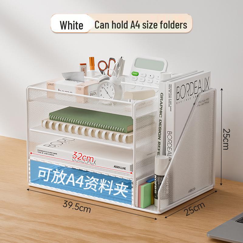 Multi-Layer A4 Desktop File Organizer and Bookends: Office Document Rack and Storage Box