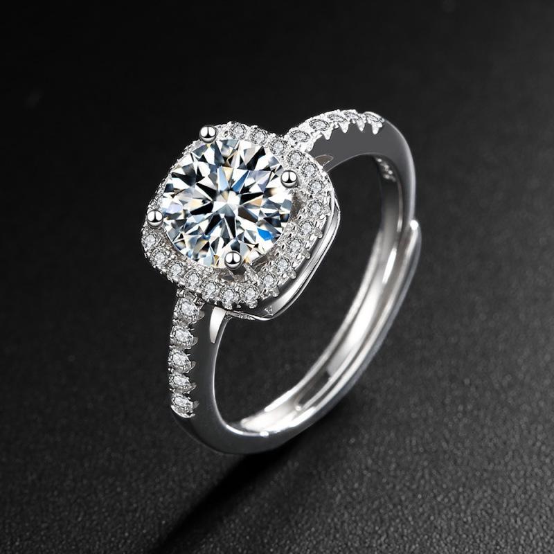 Moissanite Necklace & 1 Carat Stud Earrings Set: Square Bag Jewelry with Clavicle Chain & Ring for Women
