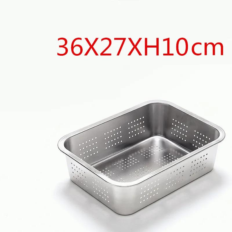 Square 304 Stainless Steel Circular Hole Rectangle Vegetable Fruit Washing Kitchen Utensil Colander Kitchen Sink Wash Basket