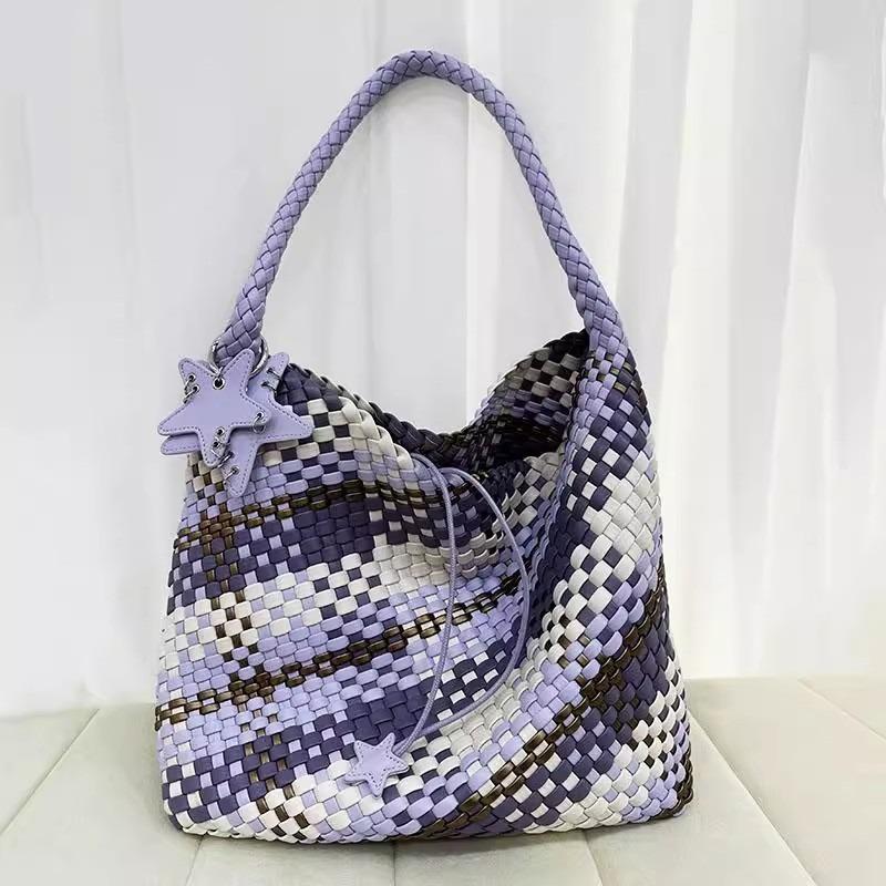 Premium champagne gold hand-woven bag large capacity portable tote bag casual lazy style underarm shoulder bag women