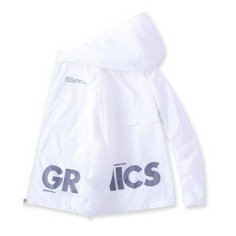 Summer Men's Sun Protection Shirt Thin Quick Drying Hood Windproof Jacket Breathable Letter Print Casual and Versatile Cardigan