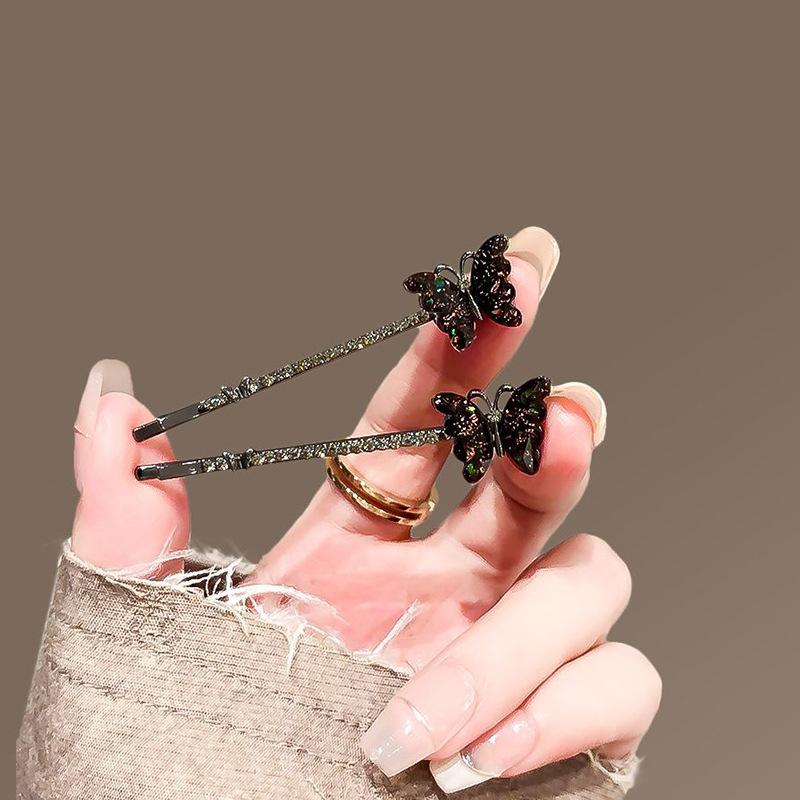 2Pcs Cute And Sweet Women'S Bangs Side Clip Super Fairy Rhinestone Butterfly Hairpins Korean Style Hair Clip Headdress