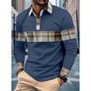 Stylish Men's Long Sleeve Polo Shirt, Plaid Patchwork Detail, Casual Daily Fashion Top