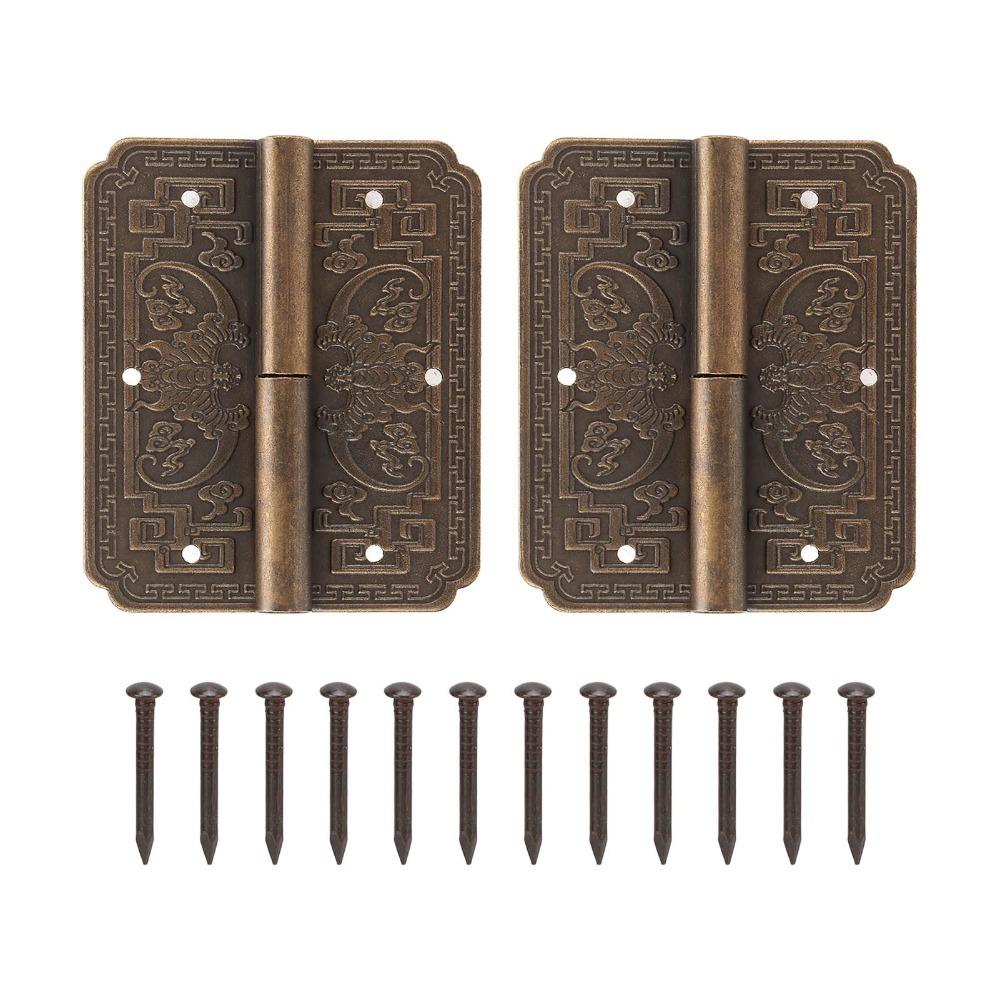 2pcs Bronze Finish Antique Brass Hinges Decorative Cabinet Hinges Furniture Hinges  Wooden Boxes