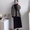 Autumn and Winter Knitted Sweater Loose and Lazy American Design Sense V-neck Striped Sweater Jacket Large Size Casual Foreign Style