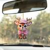 Cartoon With Deer Pink Hat Car Mirror Ornament Pendant For Kids Vehicle Decor