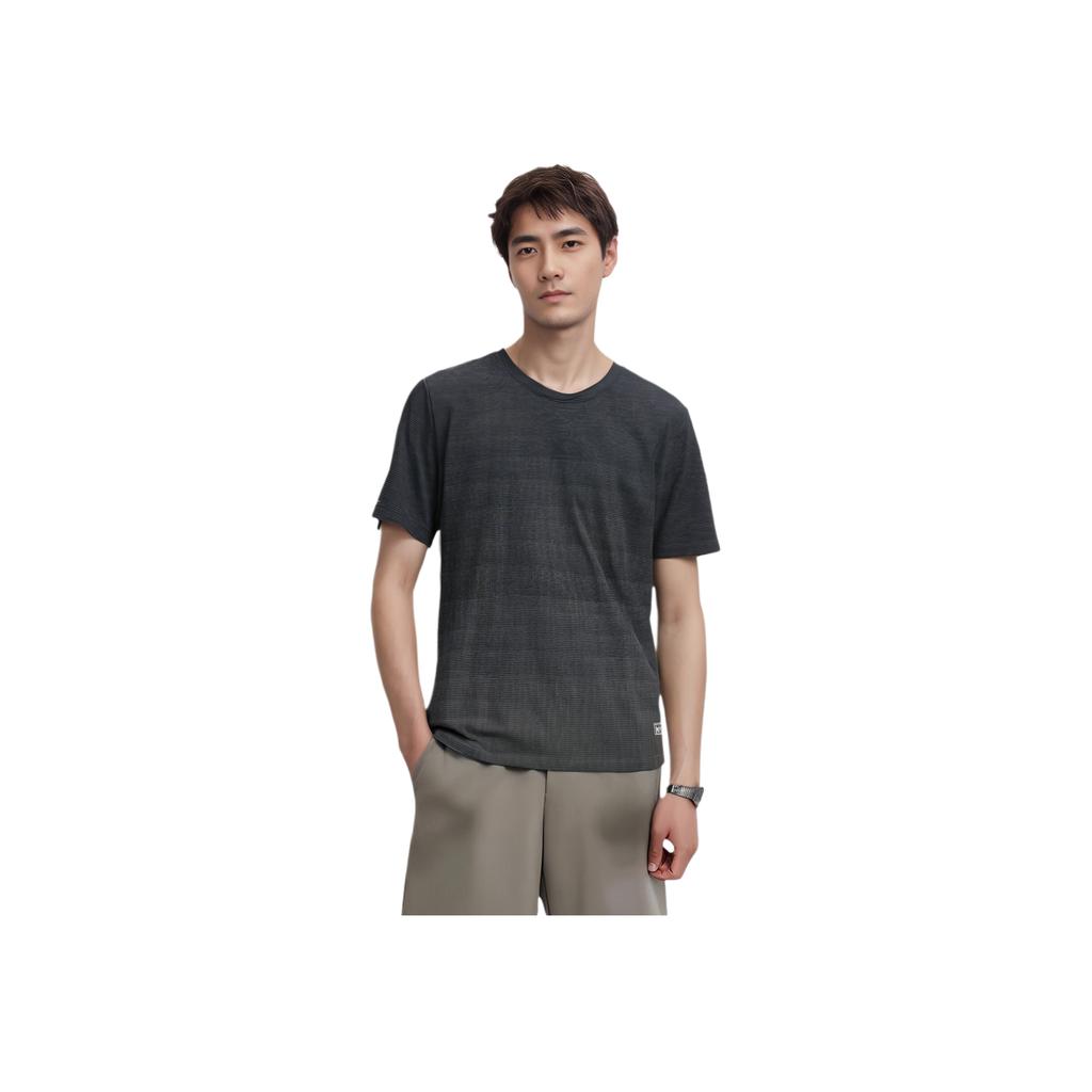 Li-Ning Gradient Quick-Dry Antibacterial Short-Sleeve T-Shirt Men Tops Black Charcoal-Gray ATST563-1