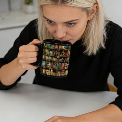 Tazza da Caffè in Ceramica 11oz Scaffale di Vetro Colorato Regalo Letterario per Amanti dei Libri Decorazione Unica per Ufficio