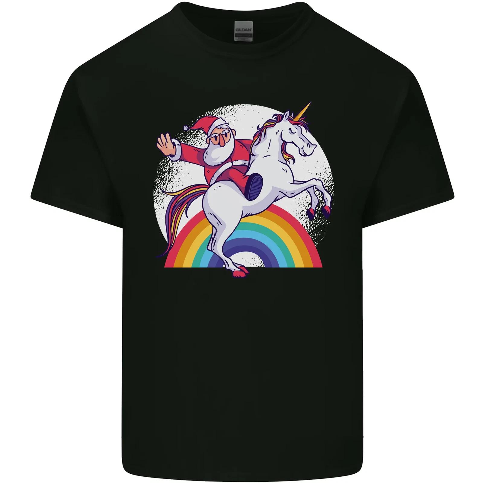 Santa Claus Riding a Unicorn Christmas Xmas Kids T-Shirt Childrens L