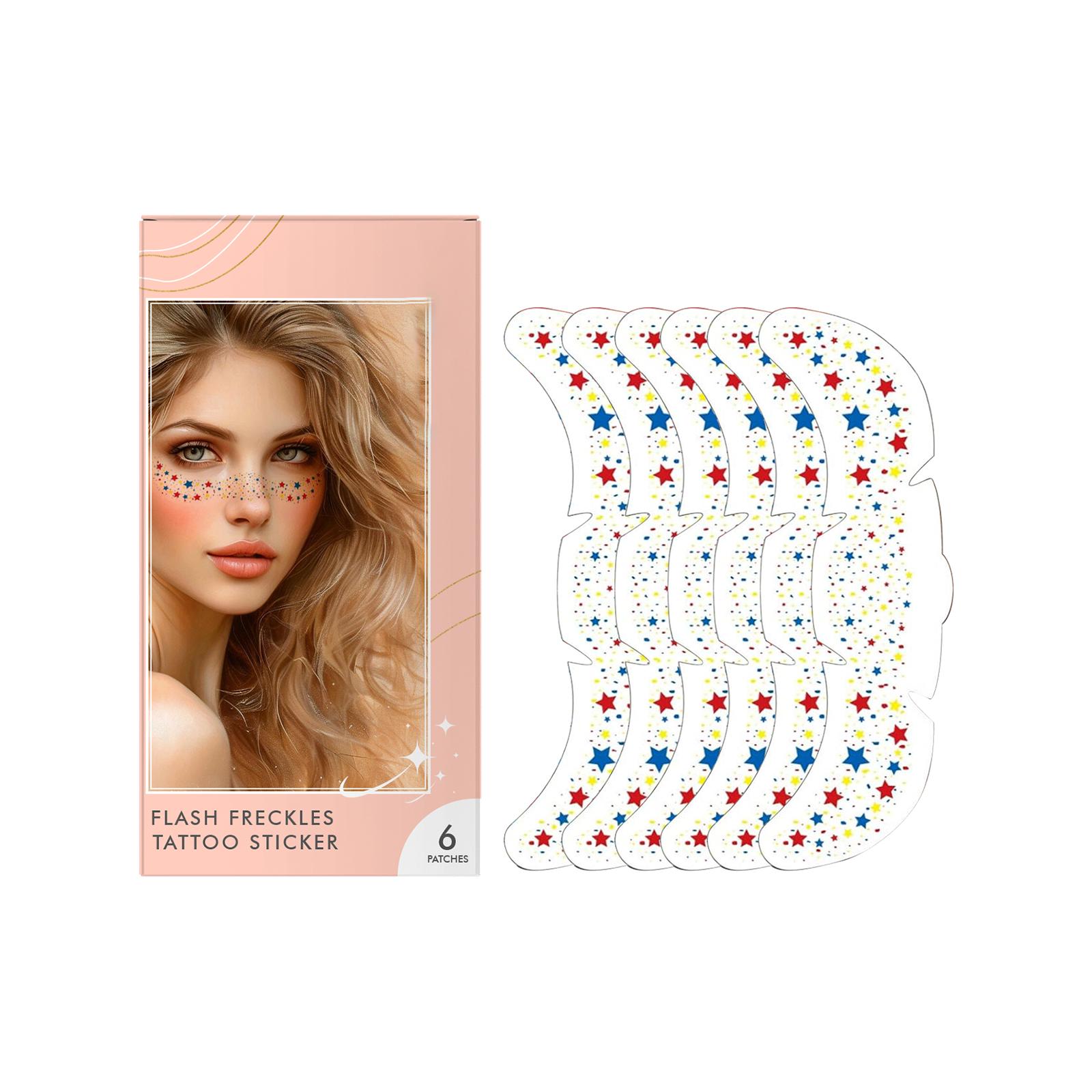 

Блестящая наклейка-веснушка подходит для всех типов кожи. Он украшен звездами и бывает трех цветов: Красный, И Синий. Это празднично One Size