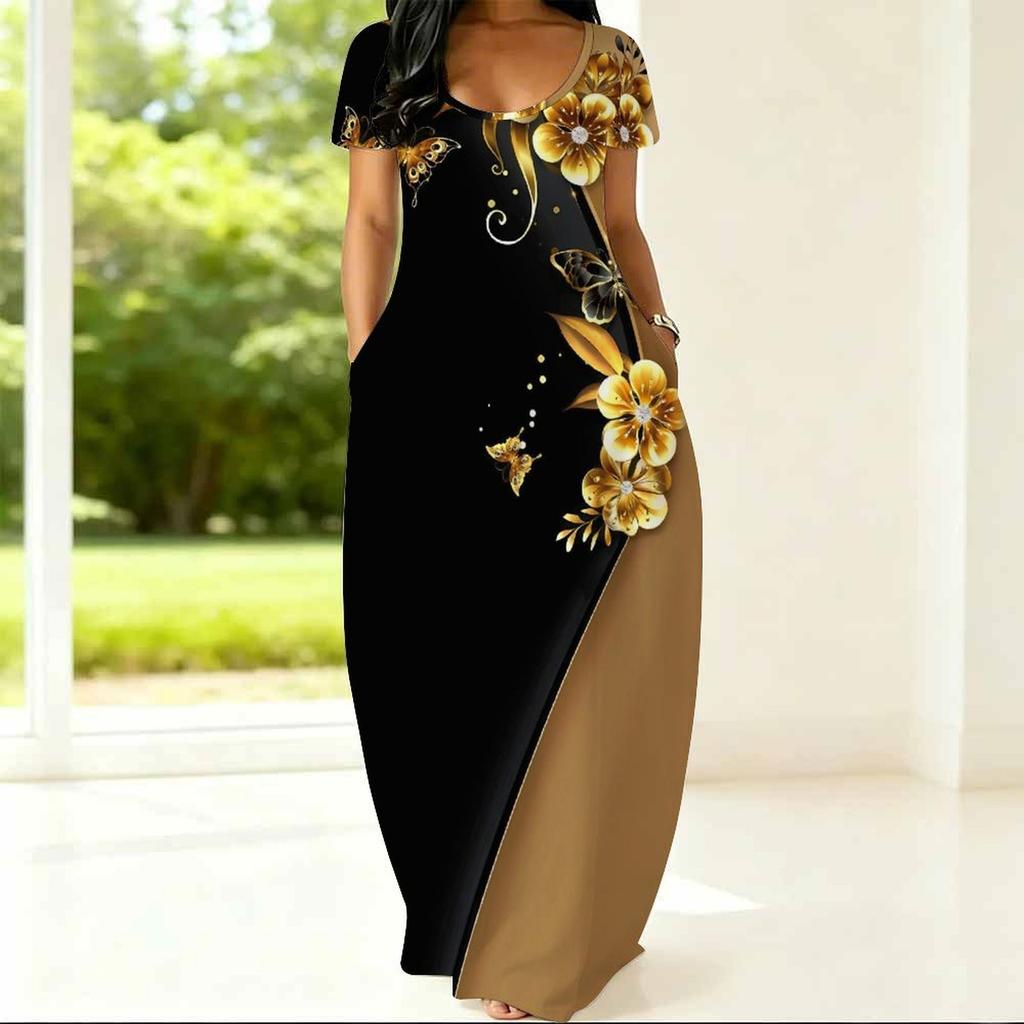 Plus Size Round Neck Short Sleeve Tunic Airy Dress For Summer Outdoor Stroll