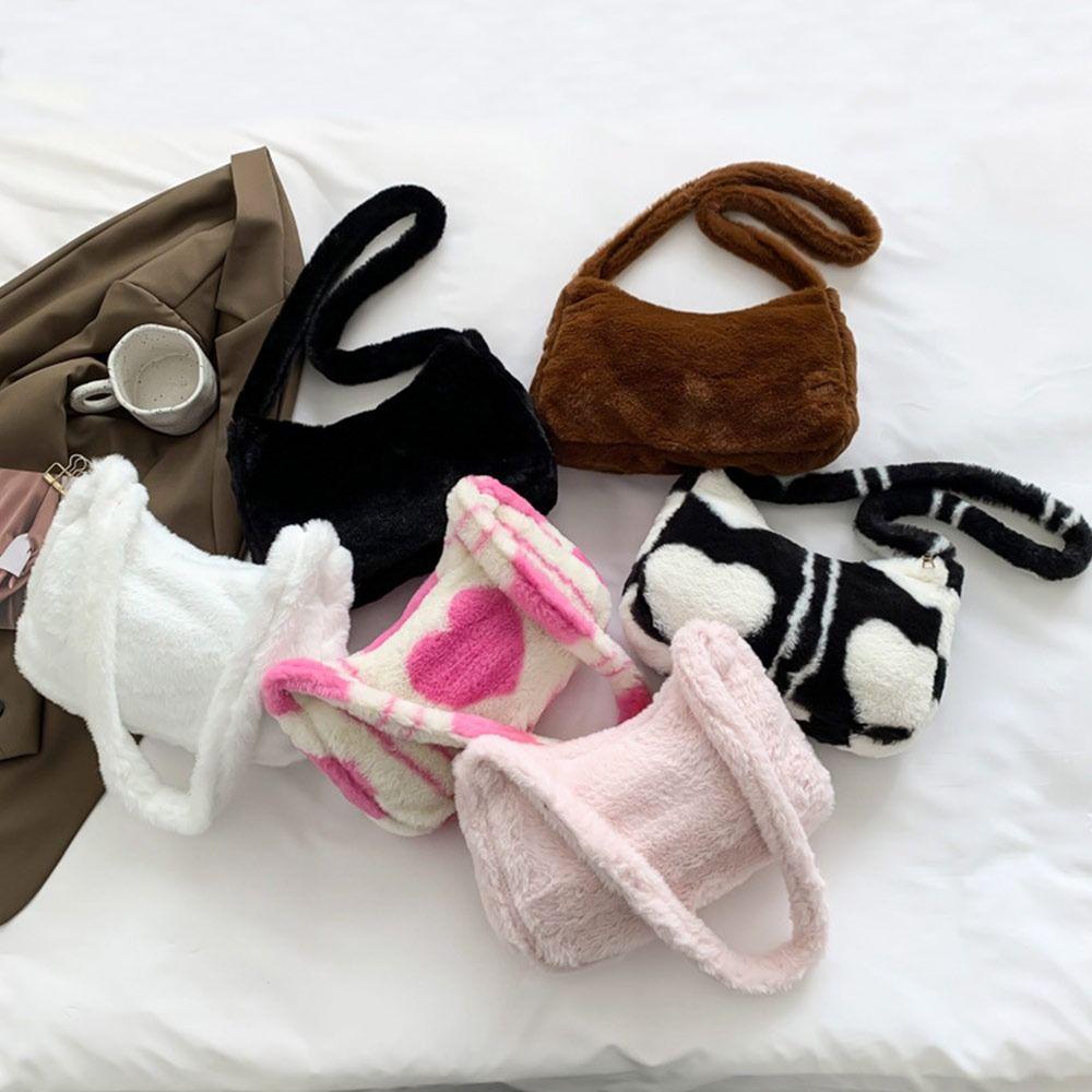 

Женская и женская пушистая сумка-тоут с принтом сердца и любви, сумка через плечо, сумка через плечо, сумка для подмышек