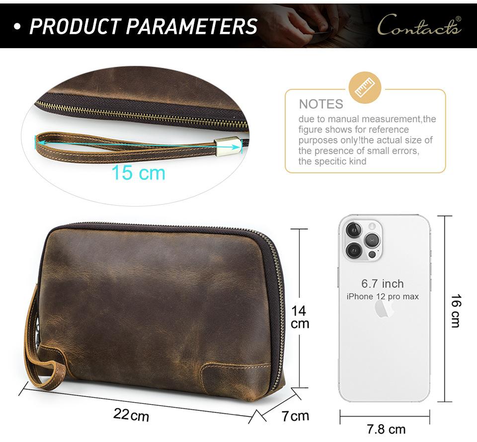 Vintage Men's Genuine Leather Clutch Bag Brown Cow Leather Storage Bag Travel Toiletry Kits Wash Bag Genuine Leather Men Women